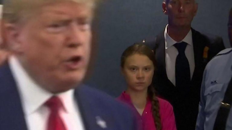 Greta Thunberg Stares at Donald Trump