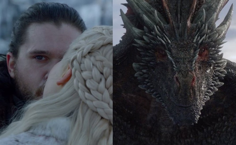 john snow kisses daenerys while dragon seeing meme template 2