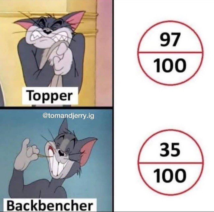 topper vs backbencher Tom heart attack meme