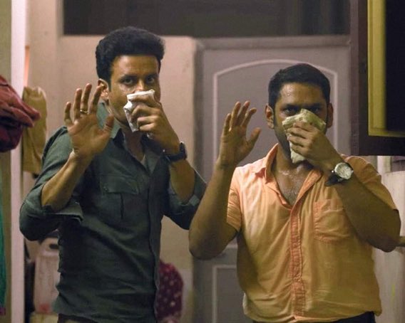 manoj bajpei covering his face with hankey scene family man